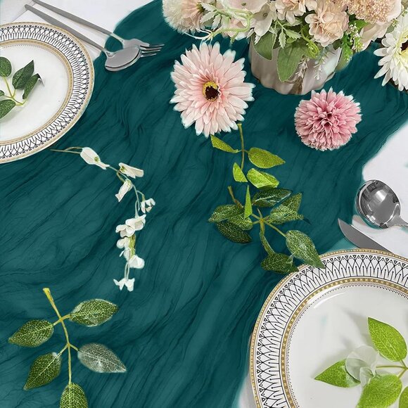 Table Runners by RUCKAE 2 Pack 29x120 inch Dark Green Gauze for Parties Weddings - Picture 3 of 5